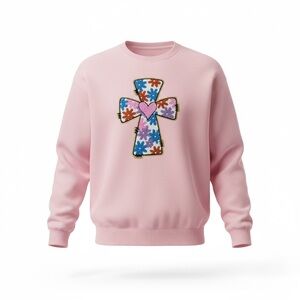 Gildan Pink Sweatshirt with Colorful Cross patch